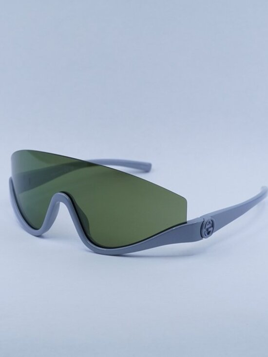 Gucci GG1650S 011 Sunglasses Grey Silver Shield Frame, Green Mirror Lenses main image 10